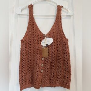 Blu Pepper Terracotta Knit Button-Up Top